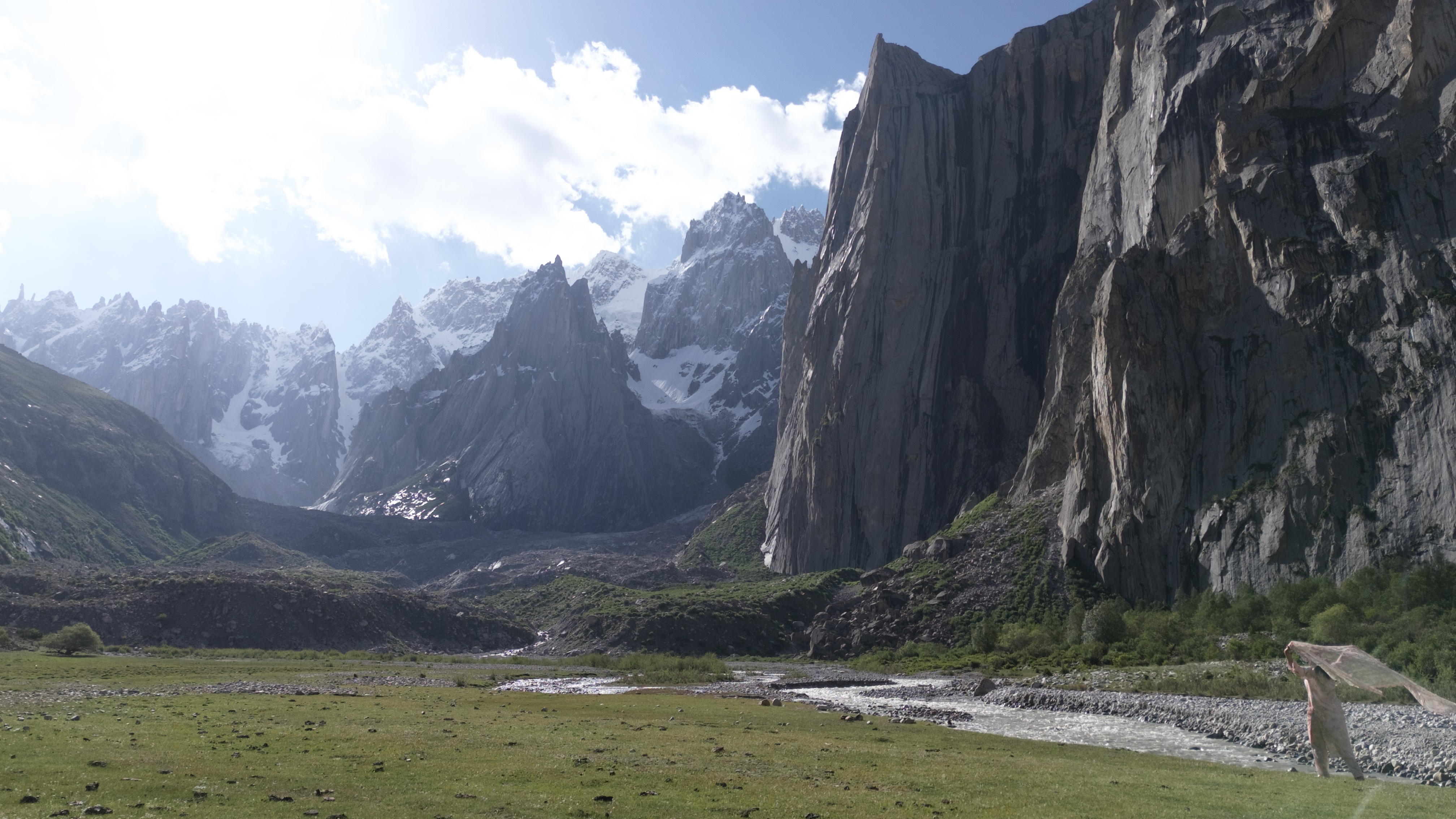 Nangma Valley — lush green meadows and dramatic granite spires, Karakoram, Pakistan